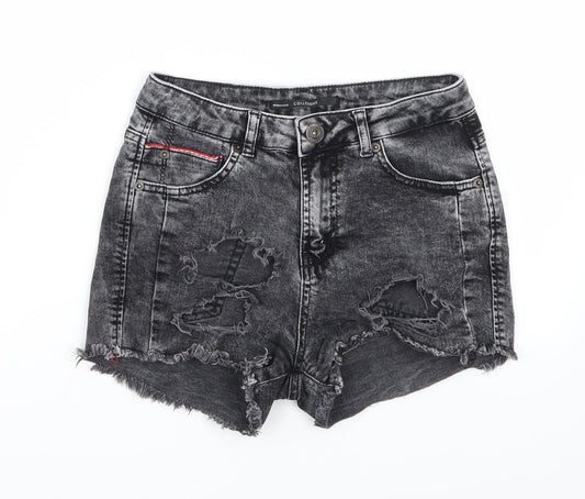 Additional front view of Collezione women’s black hot pants shorts, size UK 8