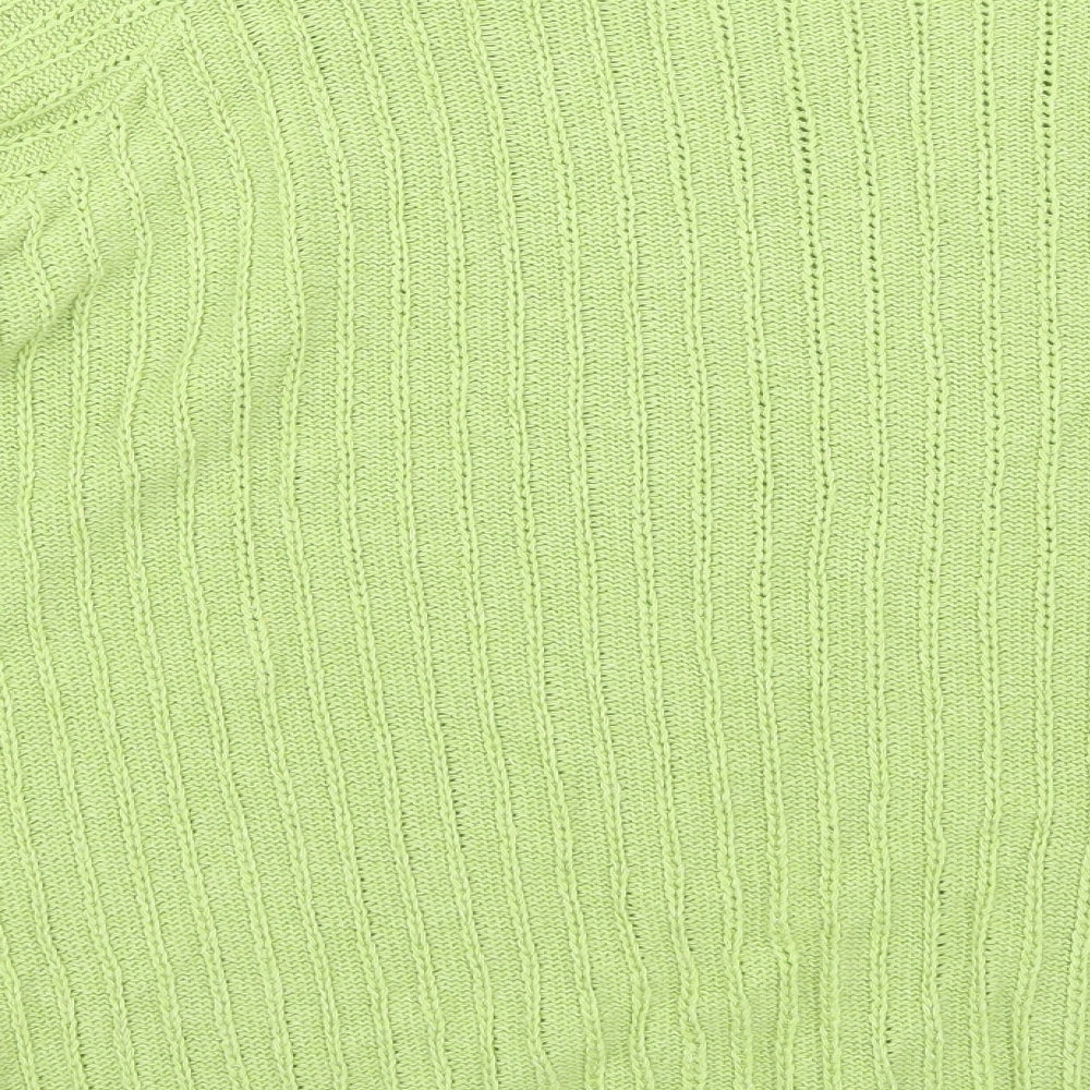 Brand and care label for Just Elegance women’s green jumper, size L