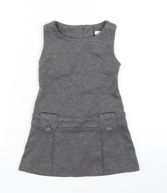 Additional front view of Miss E-vie girls’ grey pinafore/dungaree dress, size 3, years