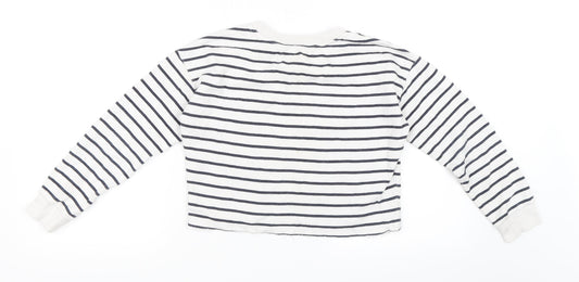H&M Girls White Striped Pullover Sweatshirt Size 9-10 Years - Cropped Sweatshirt