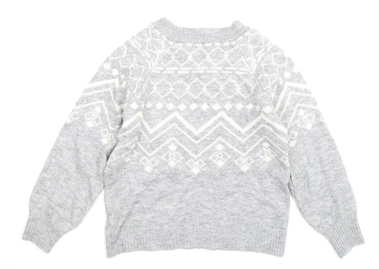 Papaya Womens Grey Geometric Knit Pullover Jumper Size S