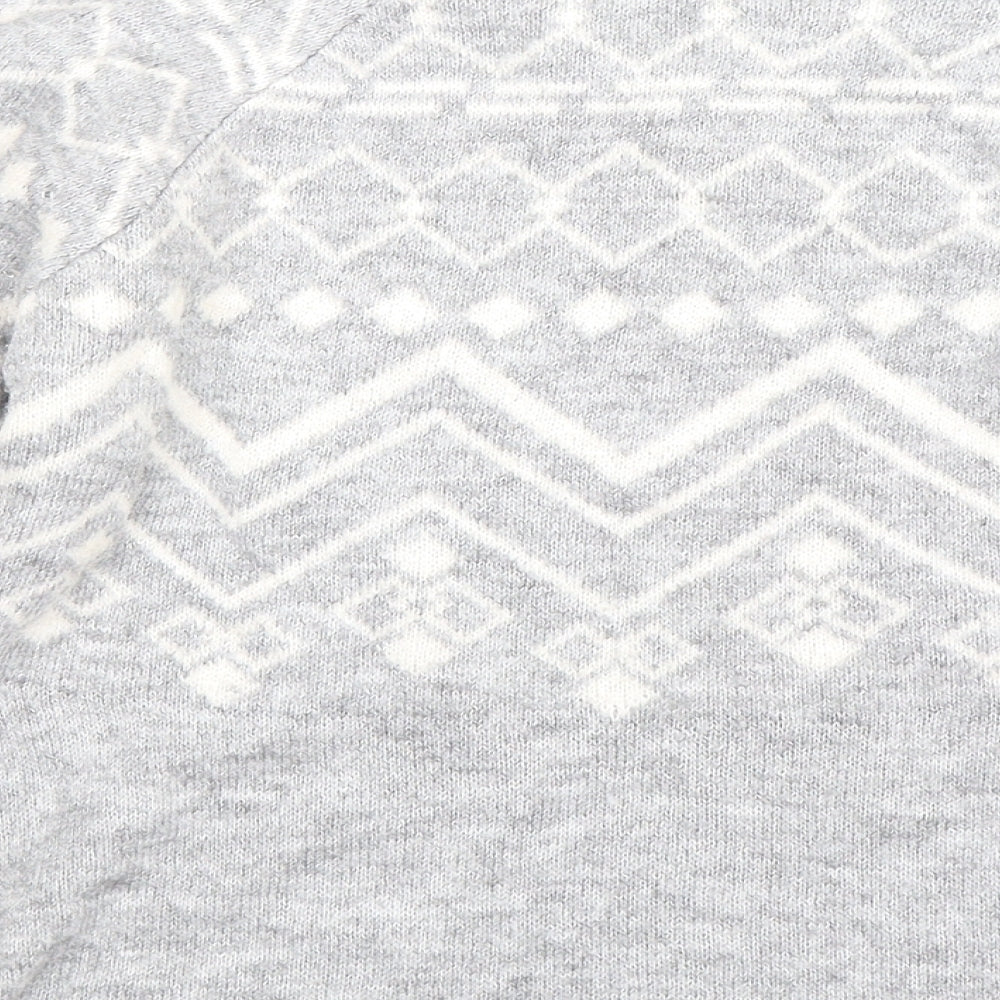 Brand and care label for Papaya women’s grey geometric knit jumper, size S