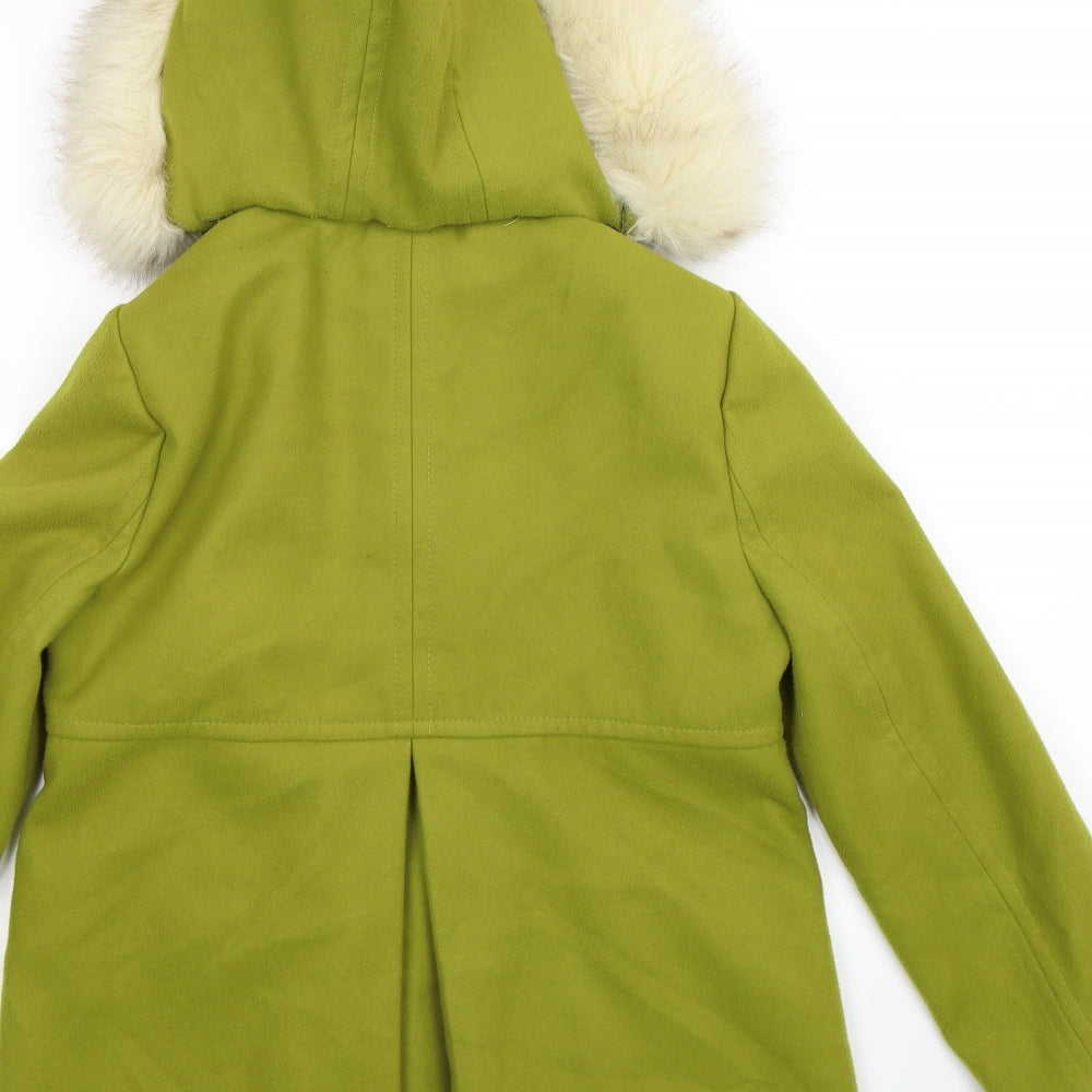 Brand and care label for Topshop women’s green jacket coat, size UK 6