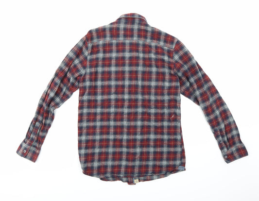 Back view of Boston Crew men’s blue check button-up, size S