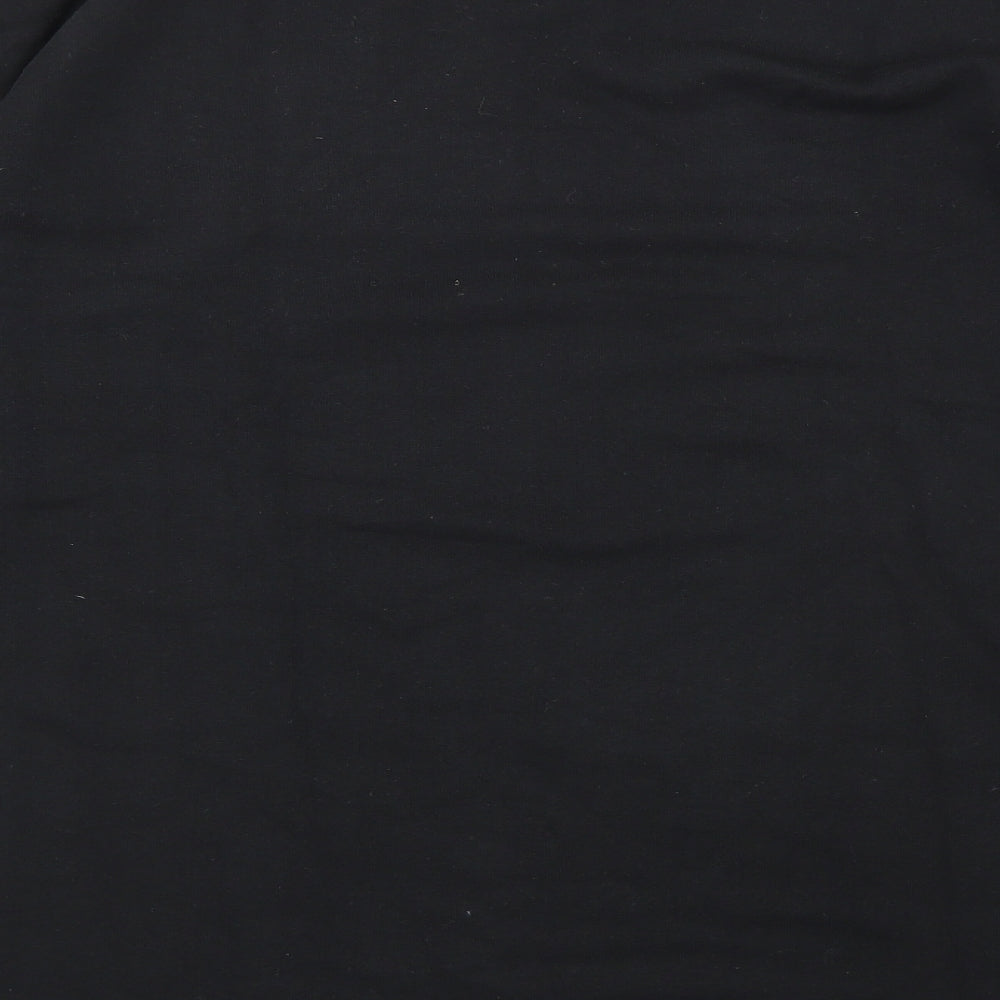 Brand and care label for JFG men’s black pullover sweatshirt, size L