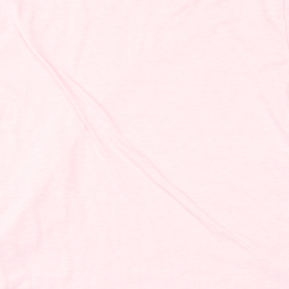 Brand and care label for Preworn girls’ pink basic t-shirt, size S