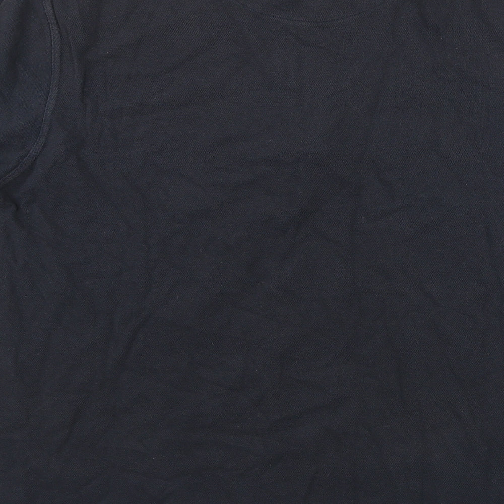 Brand and care label for Next men’s blue polo, size M