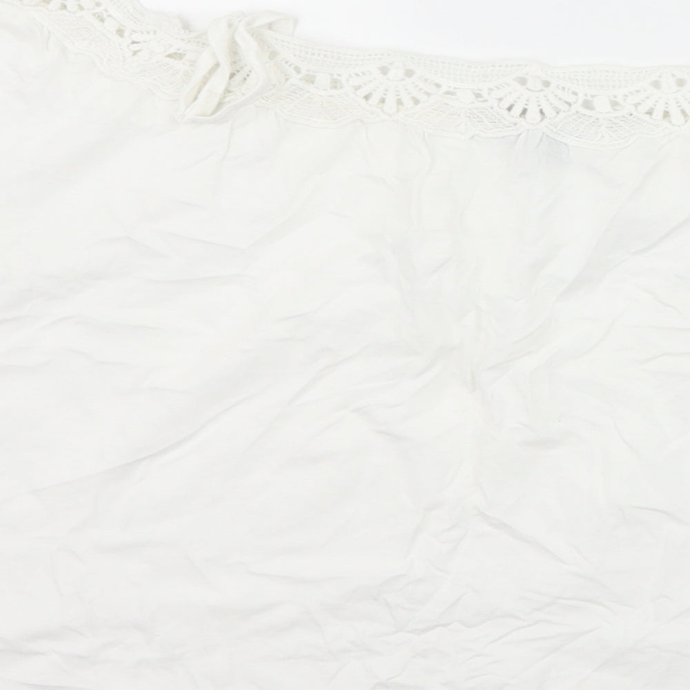 Brand and care label for New Look women’s white basic t-shirt, size UK 6, - cut out shoulder
