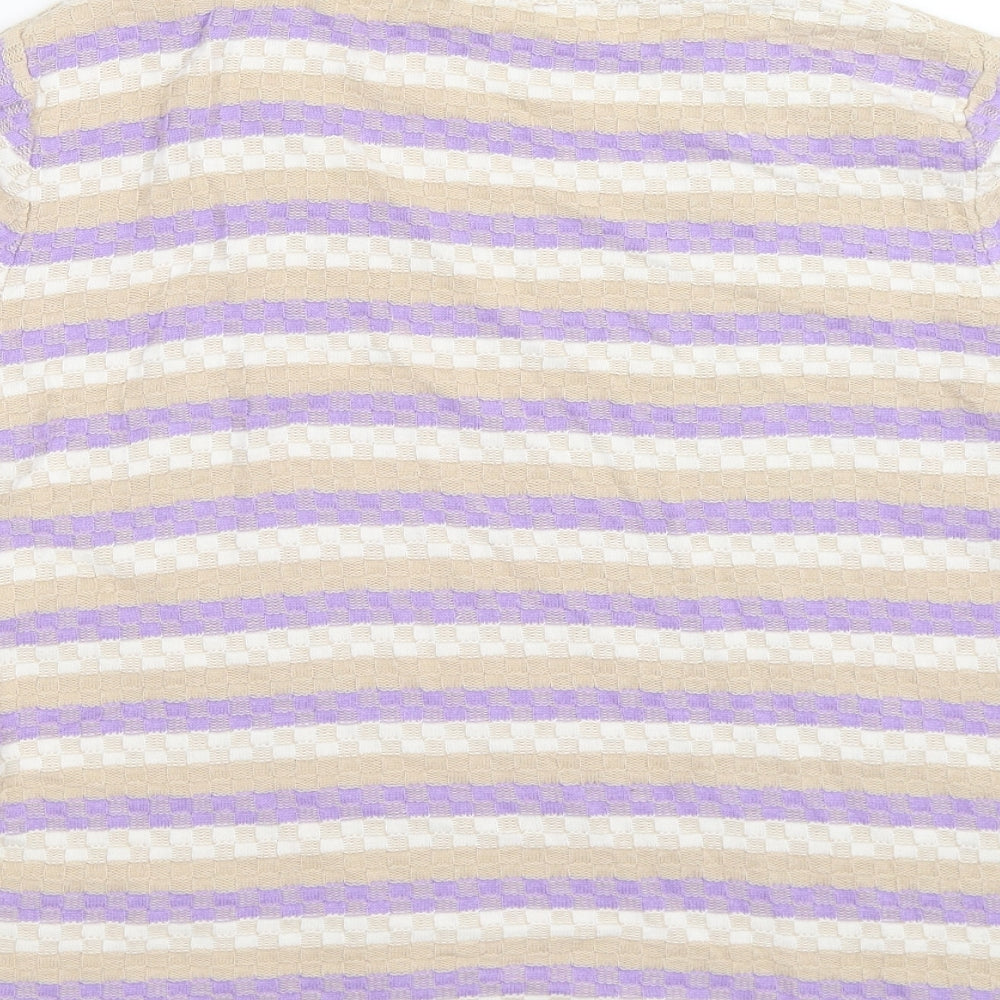 Brand and care label for Country Casuals women’s purple striped knit jumper, size UK 20