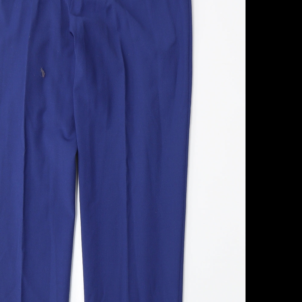 Brand and care label for LUCIA women’s blue trousers, size UK 8, 29-inch leg