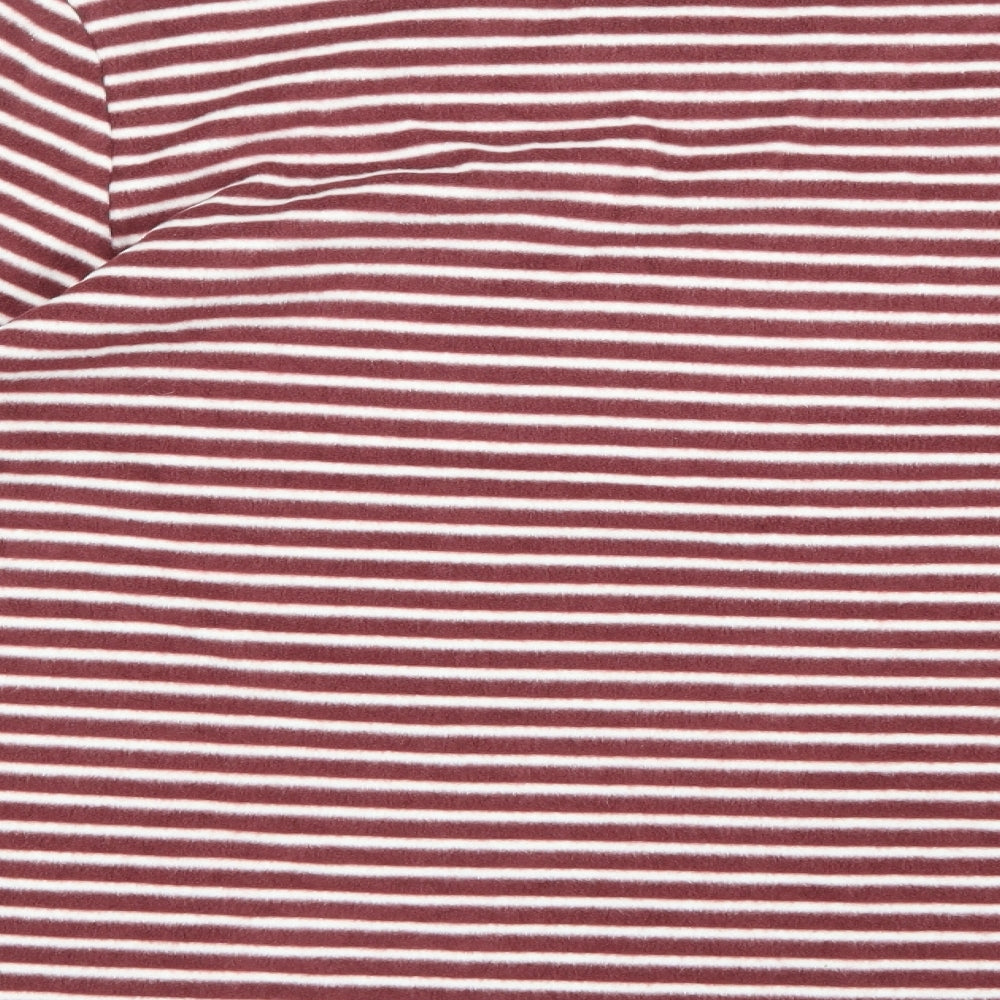 Brand and care label for Luxe Leisure women’s brown striped fleece jumper, size L