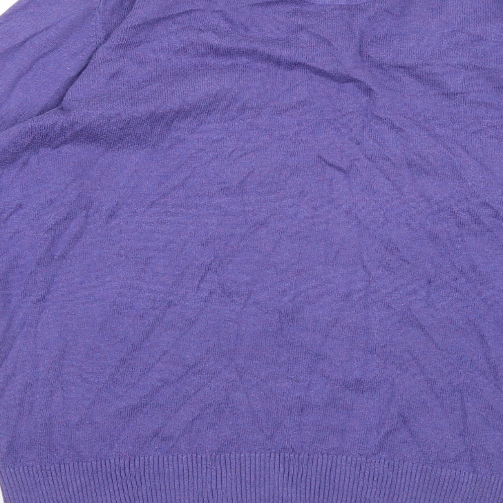 Brand and care label for John Lewis men’s purple knit jumper, size S