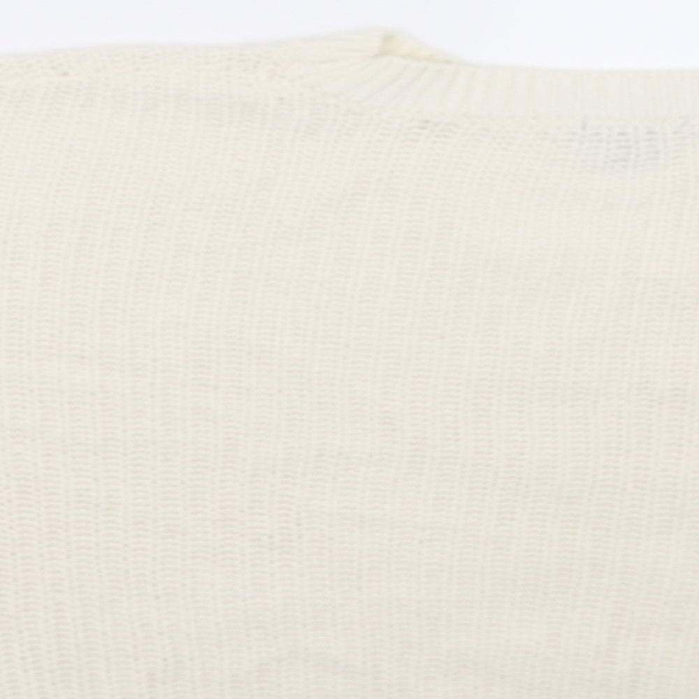 Brand and care label for H&M women’s white jumper, size UK 8