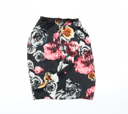 Preworn Womens Black Floral Straight & Pencil Skirt Size 12