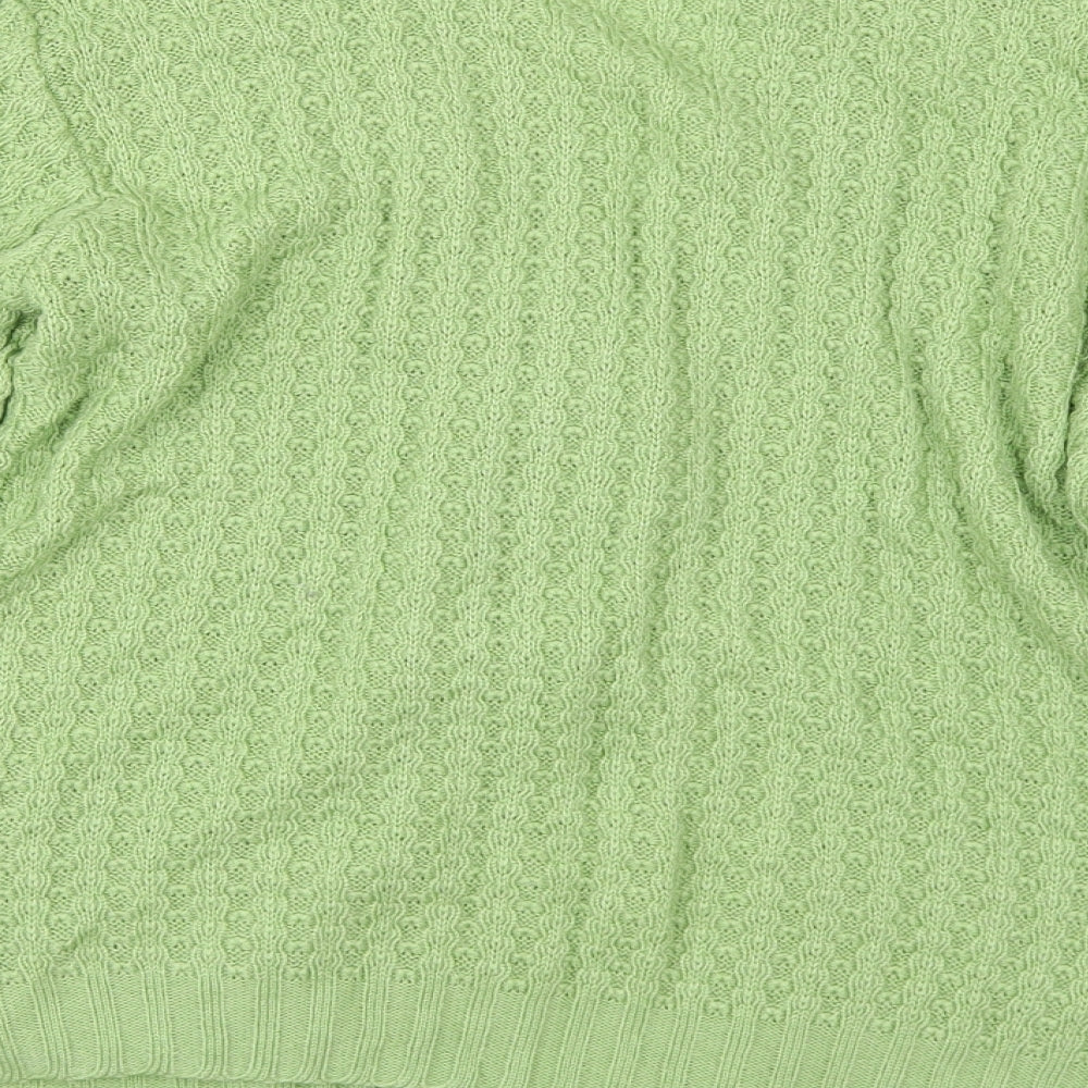 Brand and care label for Preworn women’s green cape jumper, size UK 12