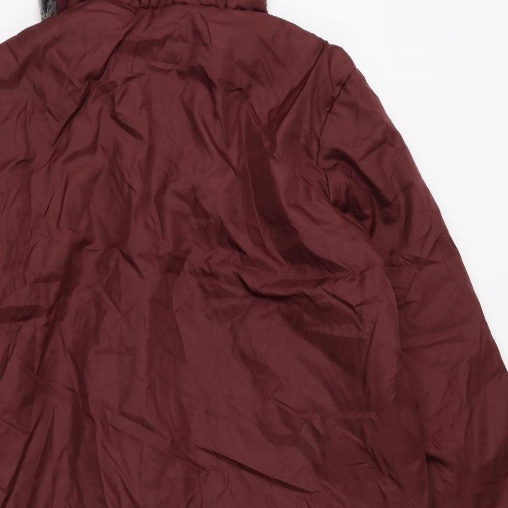 Brand and care label for Anne De Lancay women’s red parka coat, size M