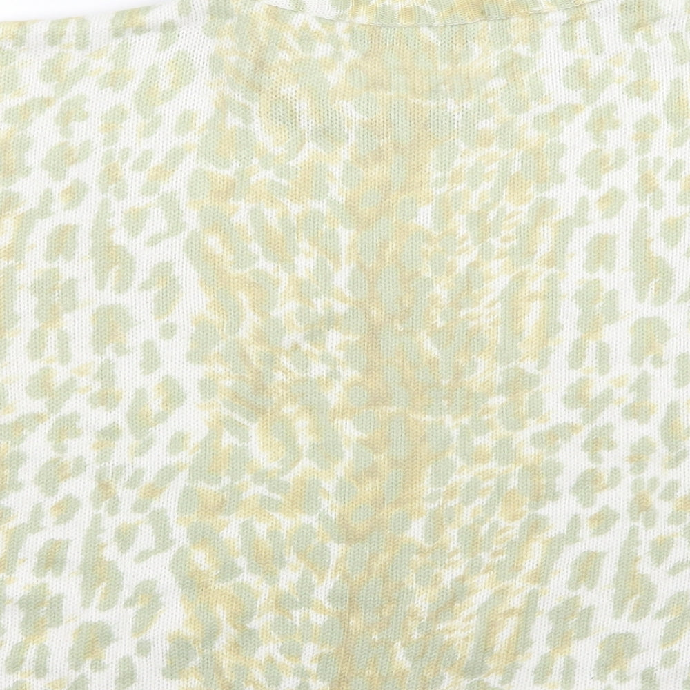 Brand and care label for Berkertex women’s green animal print knit jumper, size UK 14