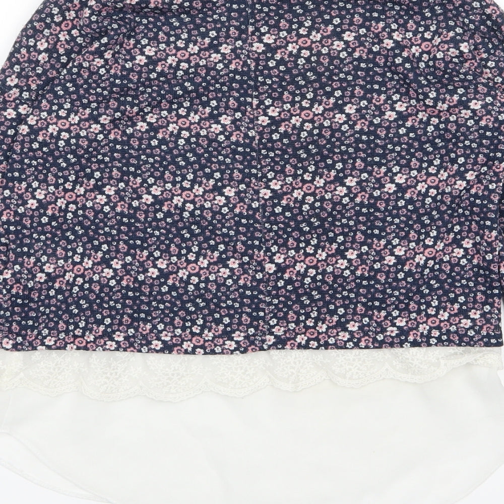 Brand and care label for Young Dimension girls’ black floral jersey basic t-shirt, size 11-12, years