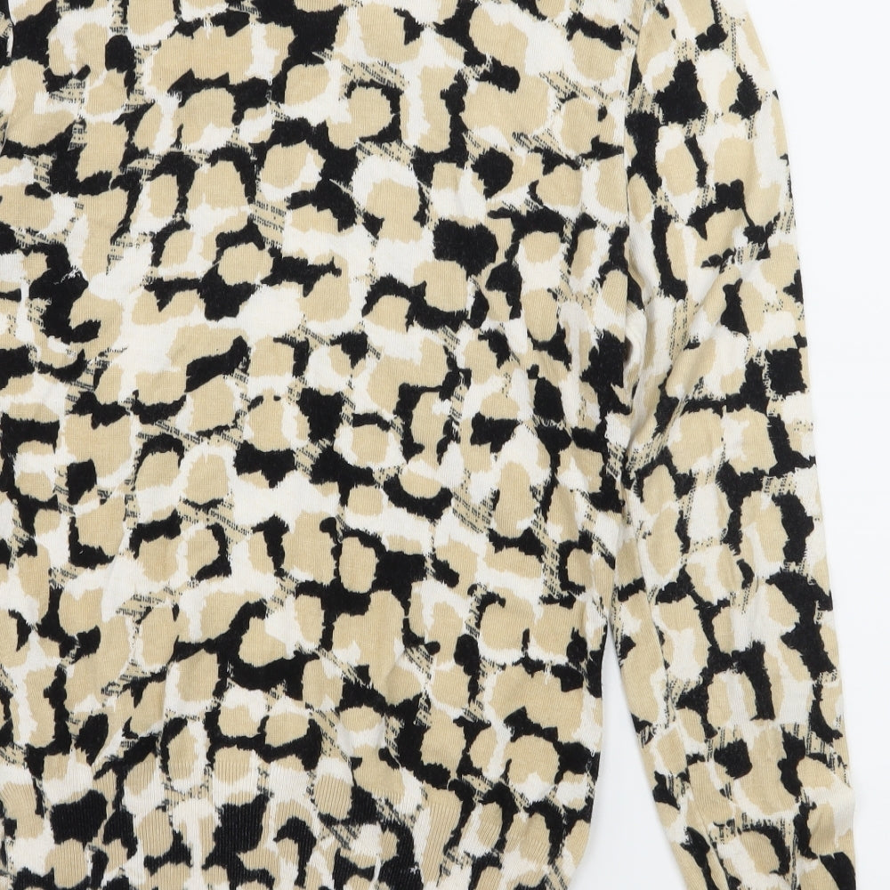 Brand and care label for Pomodoro women’s beige geometric knit cardigan jumper, size UK 10