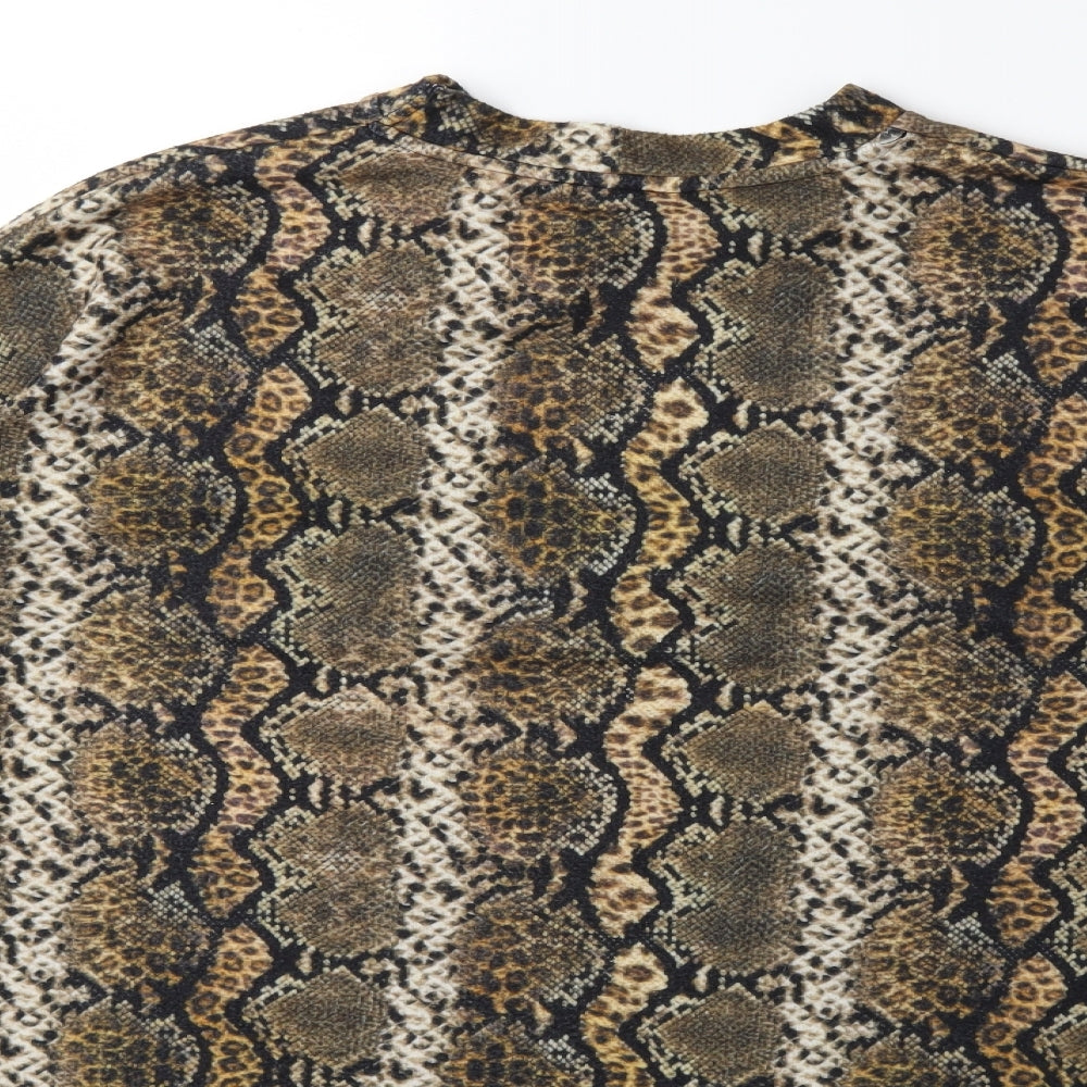 Brand and care label for George women’s green animal print pullover sweatshirt, size M