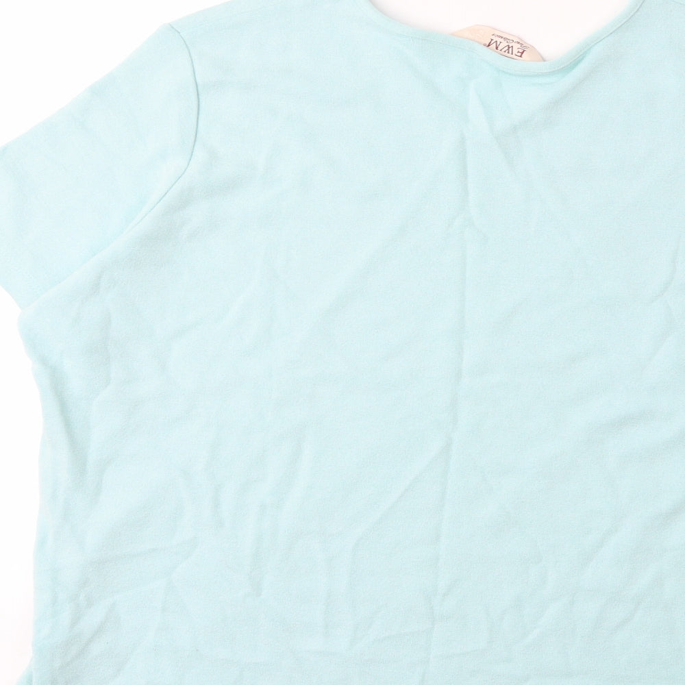 Brand and care label for EWM women’s blue jumper, size UK 22