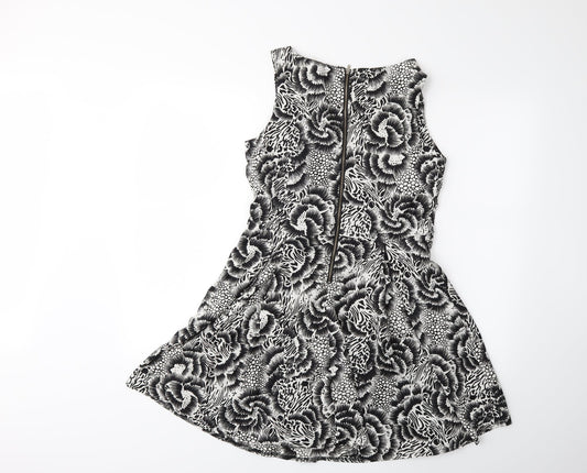 Yumi Womens Black Floral Fit & Flare Size 12