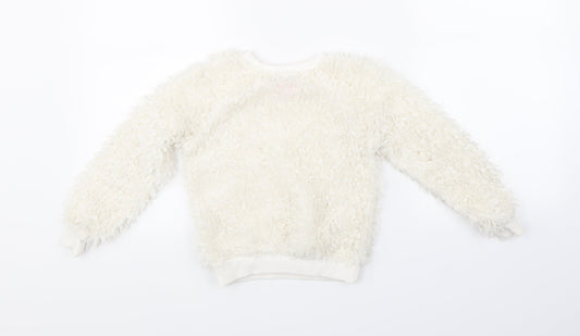 Preworn Girls White Pullover Sweatshirt Size 5-6 Years