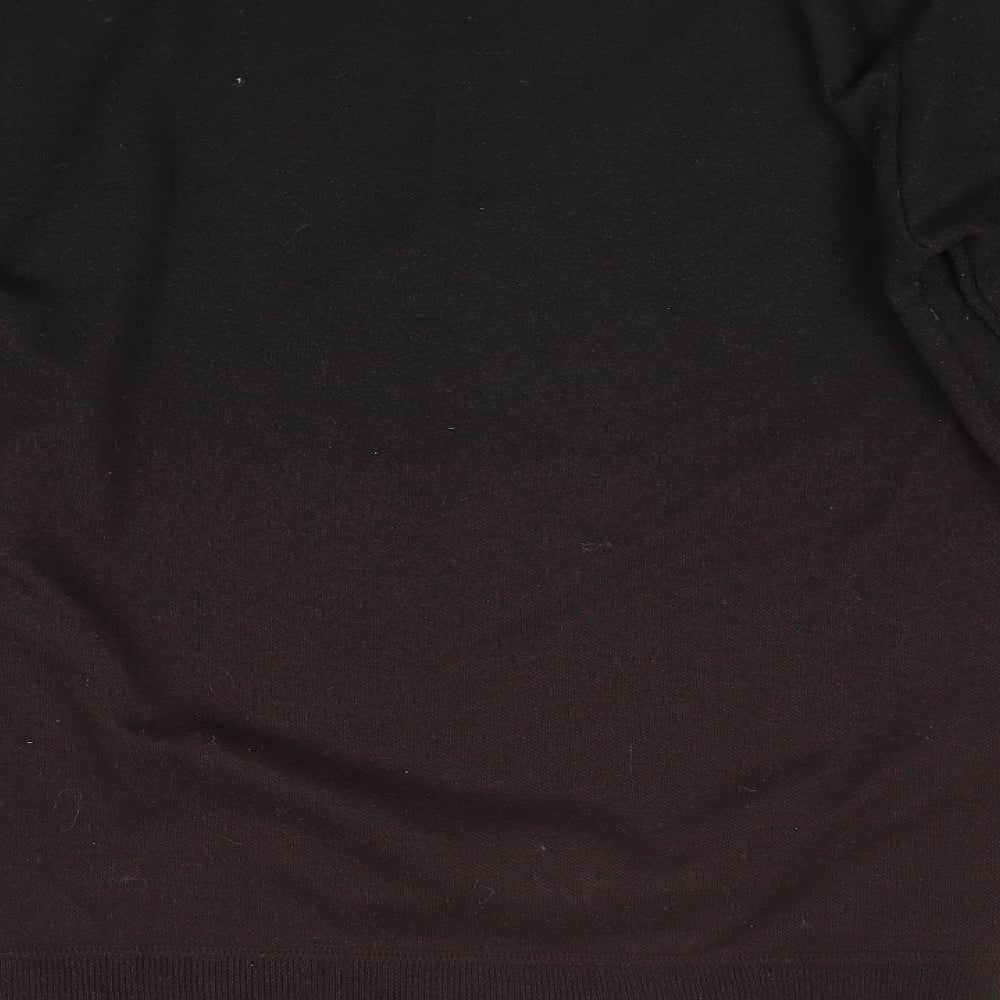 Brand and care label for Lebreve men’s brown pullover sweatshirt, size L