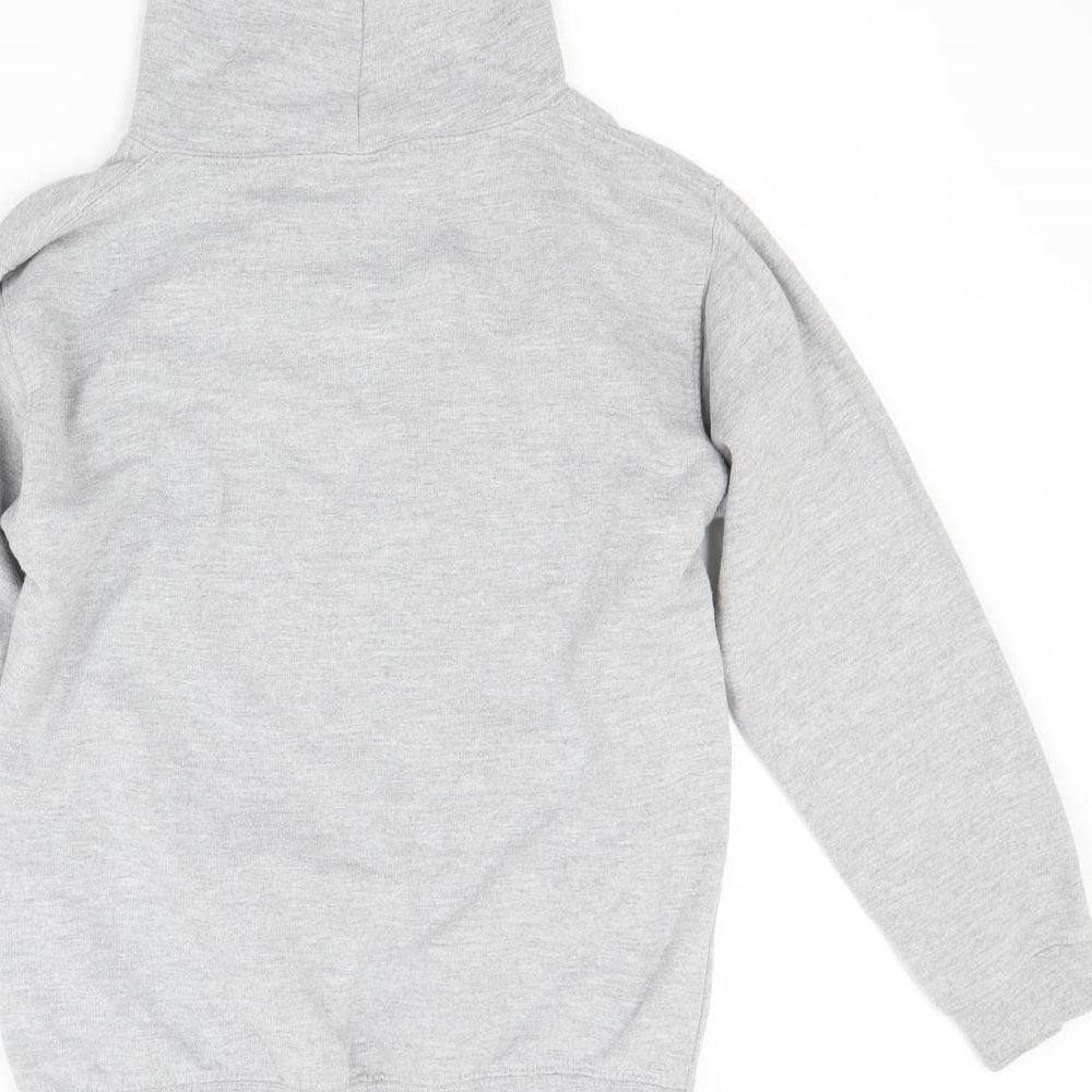 Brand and care label for Preworn boys’ grey pullover hoodie, size 9-10, years - eddie stobart