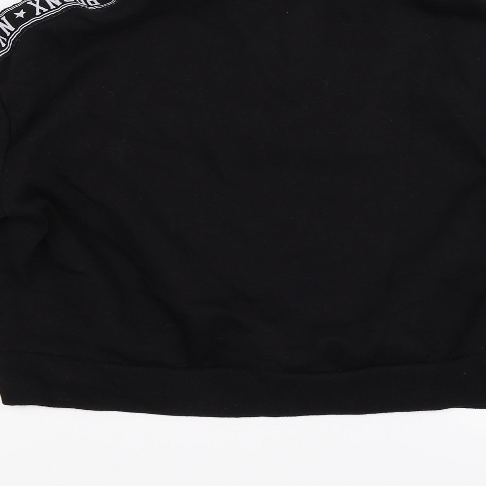 Brand and care label for Divided women’s black pullover sweatshirt, size XS