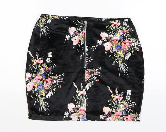 Preworn Womens Black Floral Mini Skirt Size 6