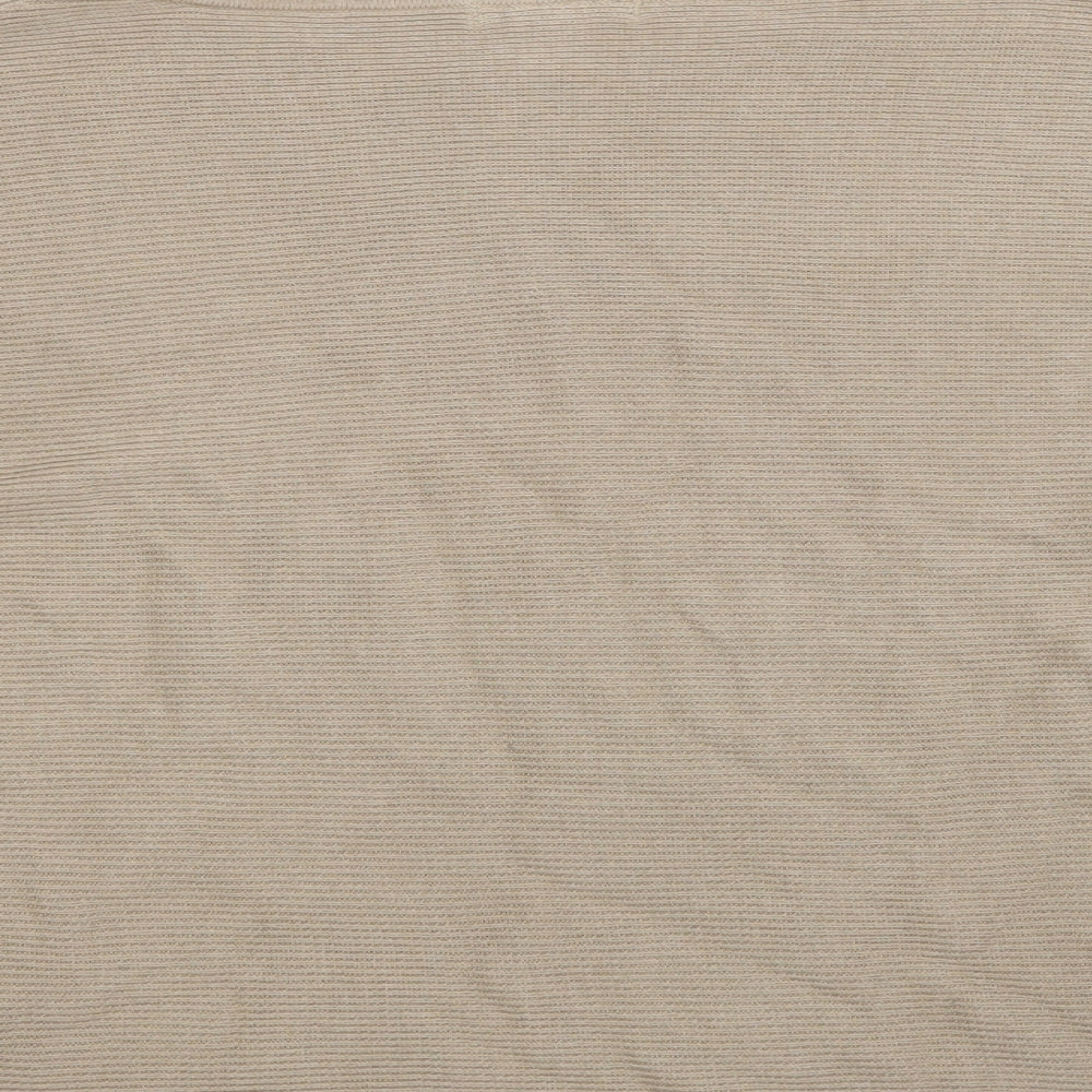 Brand and care label for H&M women’s beige striped jumper, size UK 10