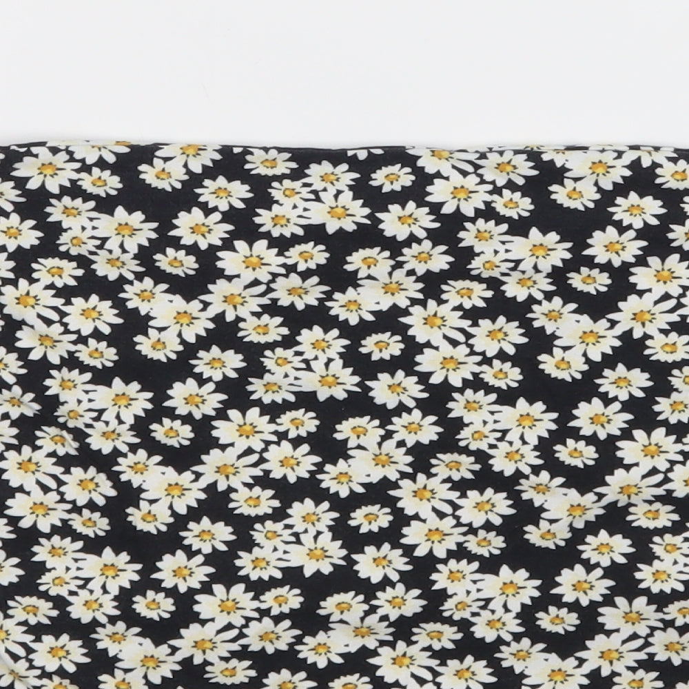 Brand and care label for New Look women’s black floral wrap skirt, size UK 12