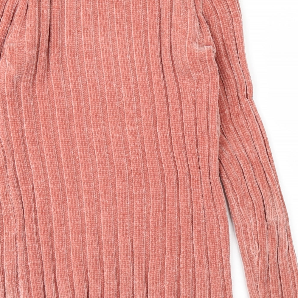 Brand and care label for Bershka women’s pink jumper, size S