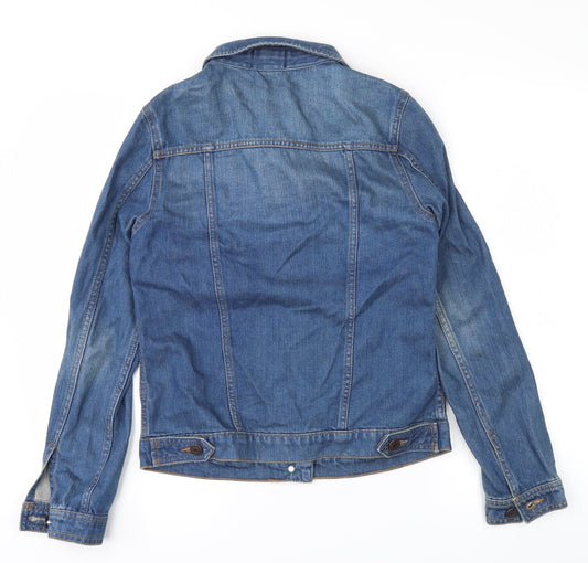 Back view of F&F women’s blue denim jacket, size UK 6