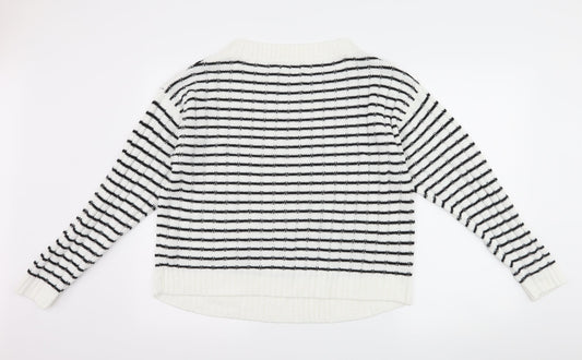 Boohoo Womens White Check Pullover Jumper Size 10
