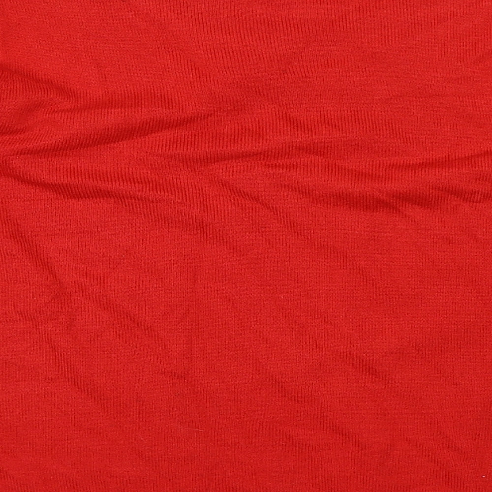 Brand and care label for Marks & Spencer women’s red jumper, size UK 14