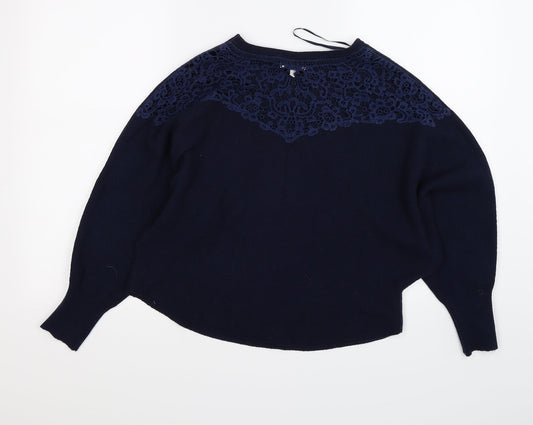 Apricot Womens Blue Floral Knit Pullover Jumper Size 12 - crochet open back