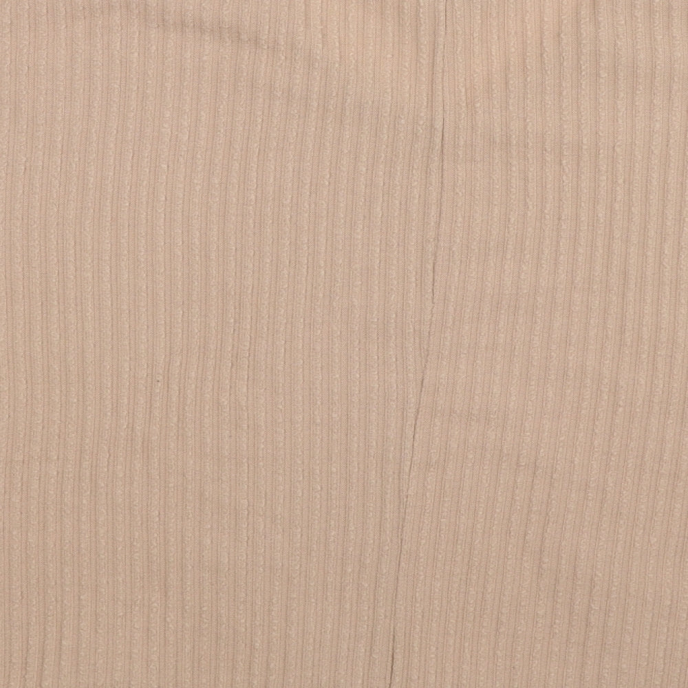Brand and care label for New Look women’s beige striped knit jumper, size M