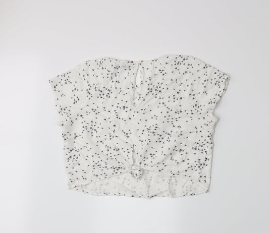 Bershka Womens White Floral Basic T-Shirt Size L