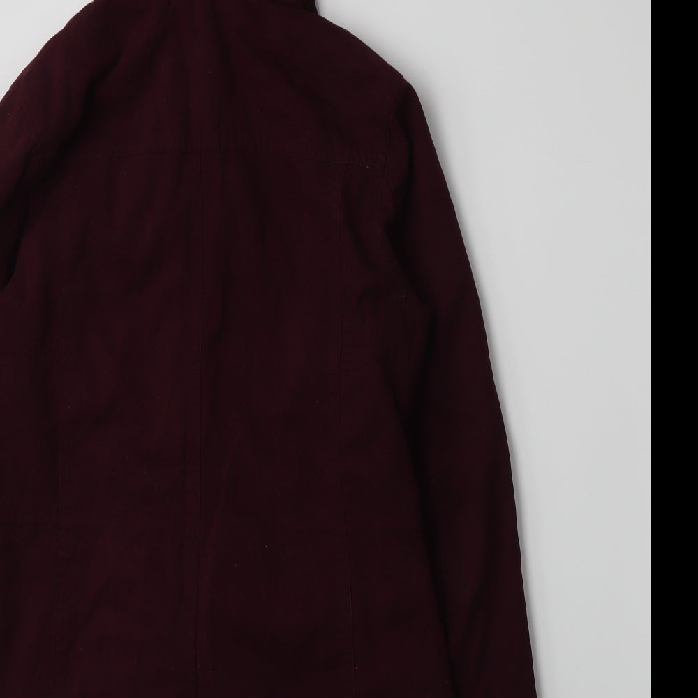 Brand and care label for New Look women’s purple jacket coat, size UK 8