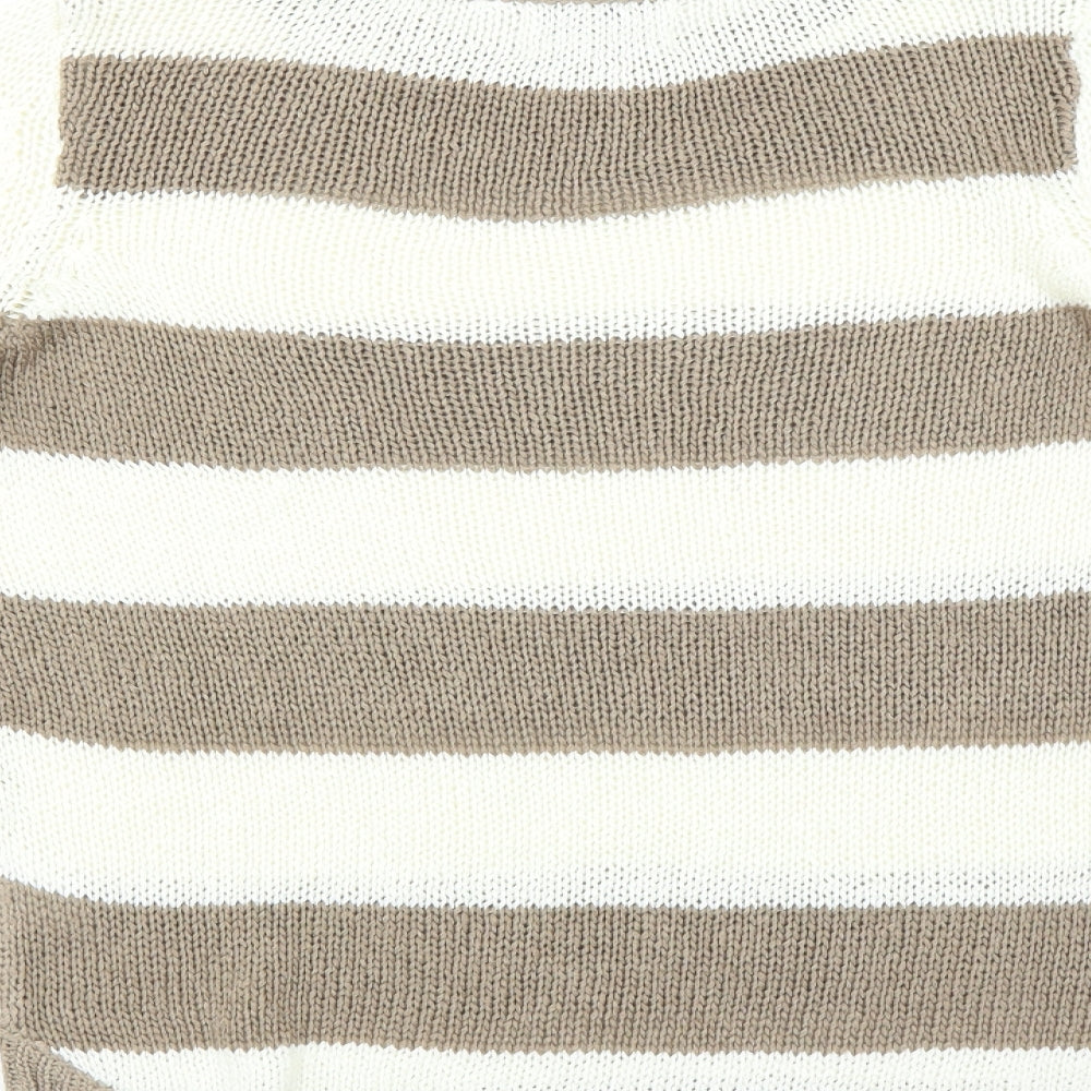 Brand and care label for C&A women’s ivory striped jumper, size S
