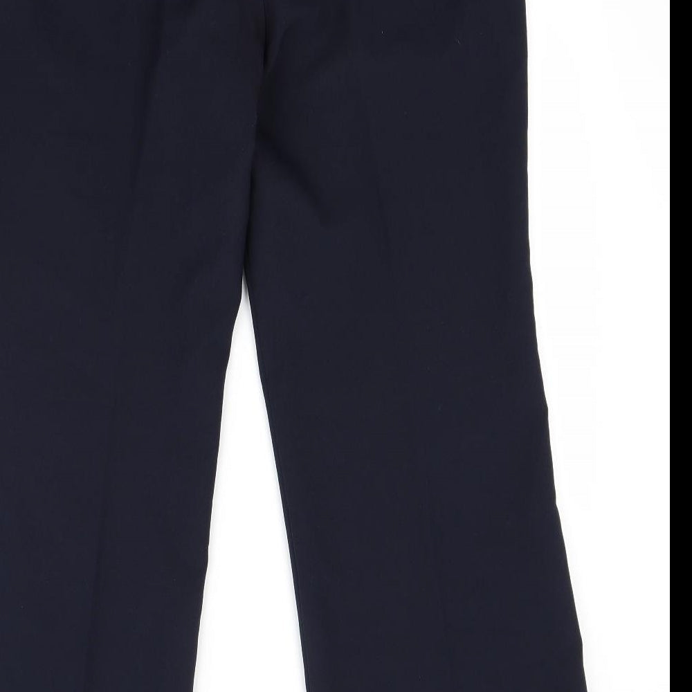 Brand and care label for Marks & Spencer women’s blue trousers, size UK 16, 27-inch leg