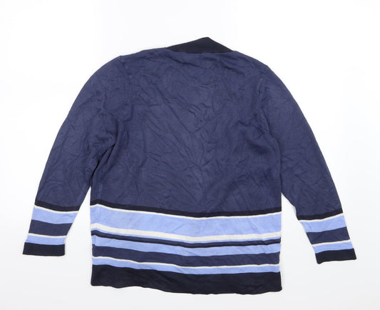 Marks and Spencer Womens Blue Striped Knit Cardigan Jumper Size 12
