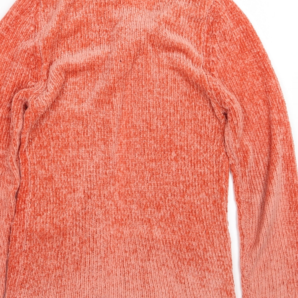Brand and care label for TQF women’s pink knit cardigan jumper, size M