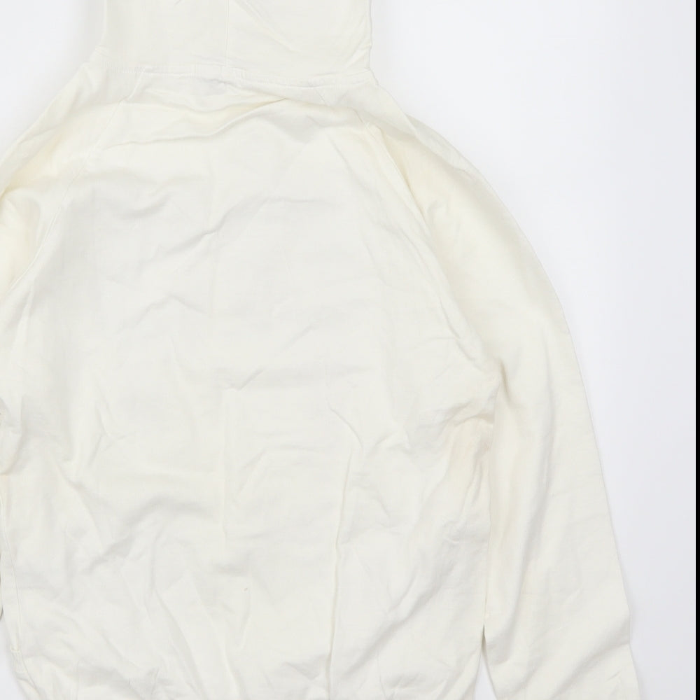 Brand and care label for Select women’s white pullover hoodie, size S, - la