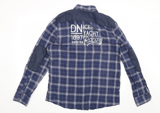 Back view of Gaastra men’s blue check button-up, size L