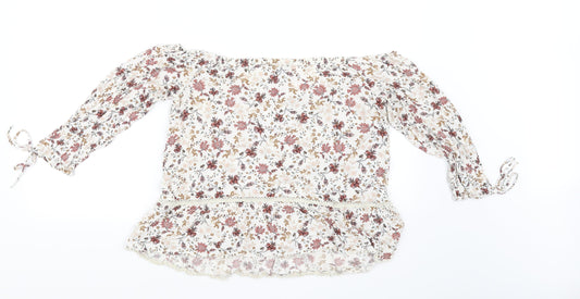 American Eagle Outfitters Womens Silver Floral Basic Blouse Size L