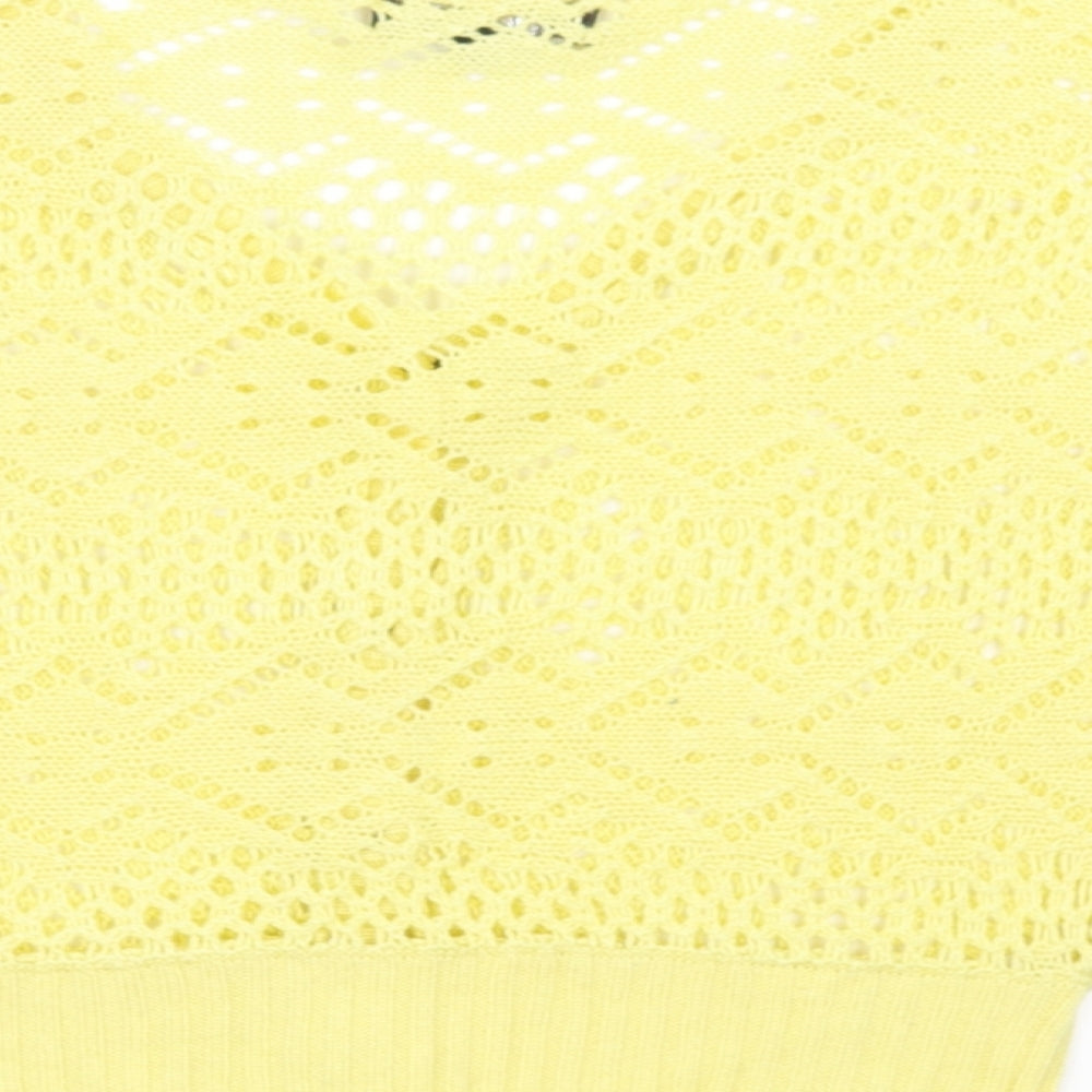 Brand and care label for Tsega women’s yellow cardigan jumper, size L