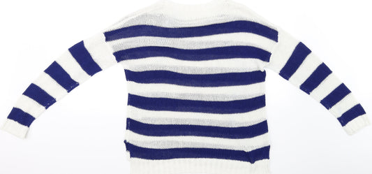 Preworn Womens White Striped Pullover Jumper Size L